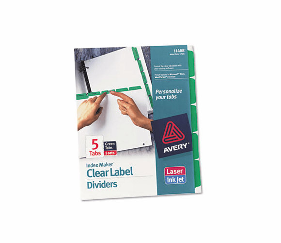 AVE11408 Index Maker Divider w/Color Tabs, Green 5-Tab, Letter, 5 Sets/Pack By AVERY-DENNISON