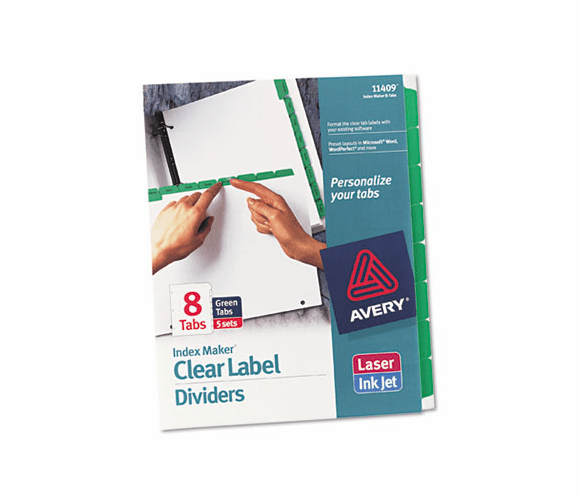 AVE11409 Index Maker Divider w/Color Tabs, Green 8-Tab, Letter, 5 Sets/Pack By AVERY-DENNISON