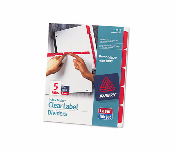 AVE11412 Index Maker Divider w/Color Tabs, Red 5-Tab, Letter, 5 Sets/Pack By AVERY-DENNISON