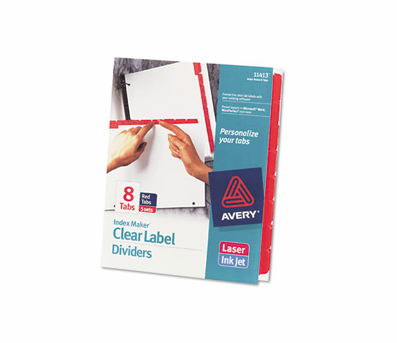 AVE11413 Index Maker Divider w/Color Tabs, Red 8-Tab, Letter, 5 Sets/Pack By AVERY-DENNISON