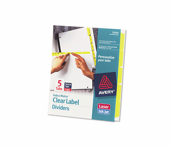 AVE11414 Index Maker Divider w/Color Tabs, Yellow 5-Tab, Letter, 5 Sets/Pack By AVERY-DENNISON