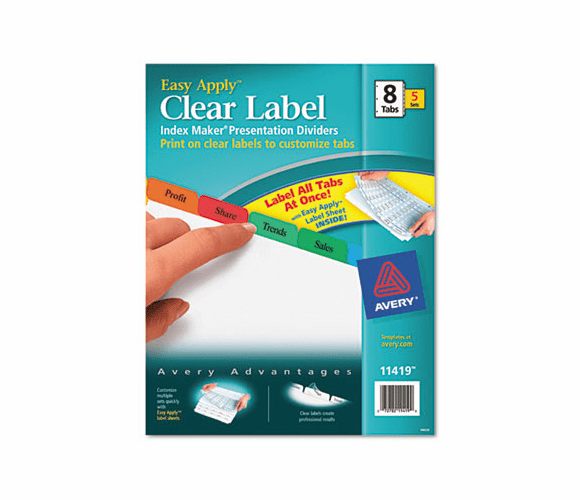 AVE11419 Index Maker Divider w/Multicolor Tabs, 8-Tab, Letter, 5 Sets/Pack By AVERY-DENNISON