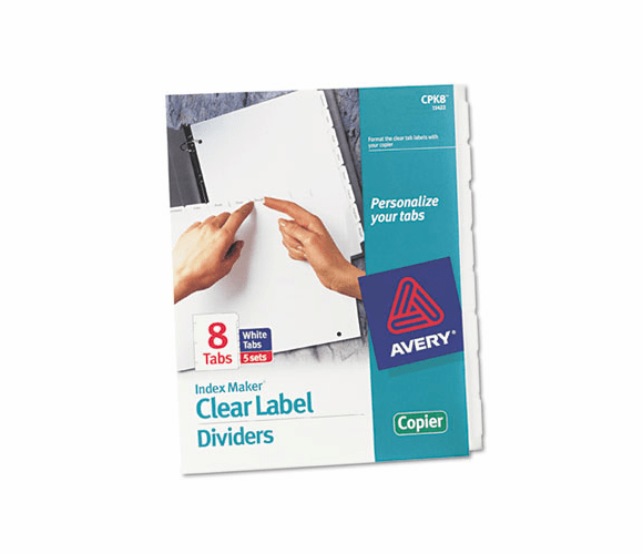 AVE11422 Index Maker White Dividers For Copiers, 8-Tab, Letter, Clear, 5 Sets/Pack By AVERY-DENNISON
