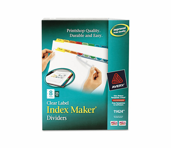 AVE11424 Index Maker Divider w/Multicolor Tabs, 8-Tab, Letter, 25 Sets/Box By AVERY-DENNISON