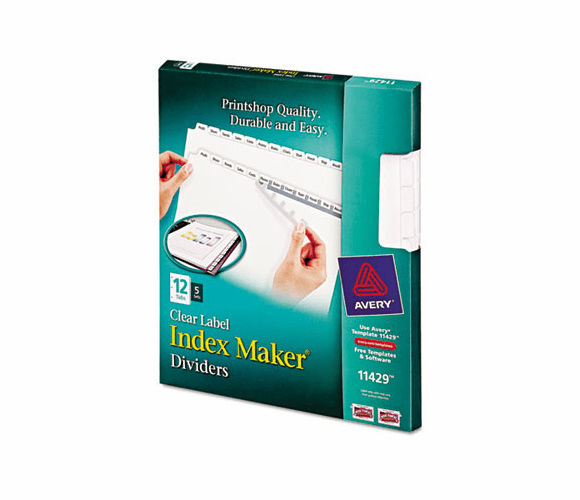AVE11429 Index Maker Clear Label Dividers, 12-Tab, Letter, White, 5 Sets/Pack By AVERY-DENNISON
