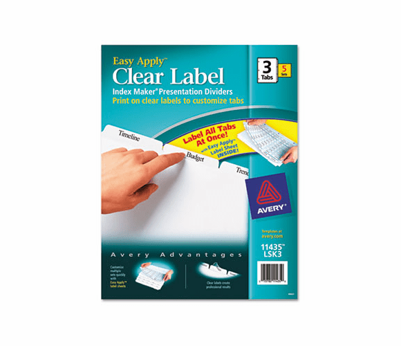 AVE11435 Index Maker Clear Label Dividers, 3-Tab, Letter, White, 5 Sets By AVERY-DENNISON