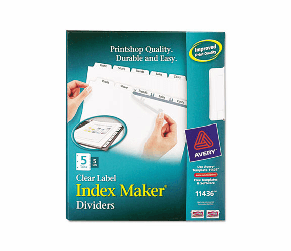 AVE11436 Index Maker Clear Label Dividers, 5-Tab, Letter, White, 5 Sets/Pack By AVERY-DENNISON