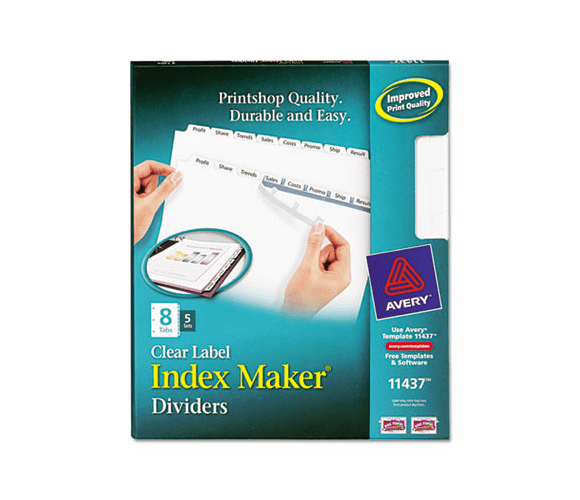 AVE11437 Index Maker Clear Label Dividers, 8-Tab, Letter, White, 5 Sets By AVERY-DENNISON