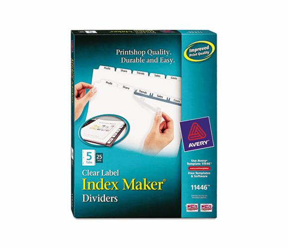 AVE11446 Index Maker Clear Label Dividers, 5-Tab, Letter, White, 25 Sets By AVERY-DENNISON