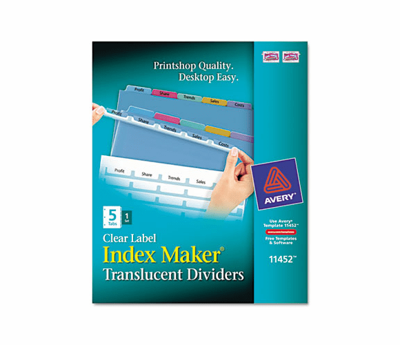 AVE11452 Index Maker Clear Label Punched Dividers, Multicolor 5-Tab, Letter By AVERY-DENNISON