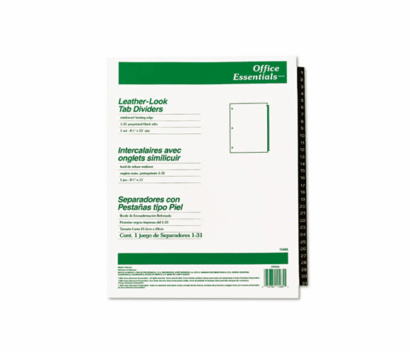 AVE11485 Office Essentials Printed Tab Index Divider Set, 31-Tab, 1-31, Black By AVERY-DENNISON