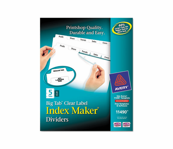 AVE11490 Index Maker with Big Tab, 11x8-1/2, 5-Tab, White By AVERY-DENNISON