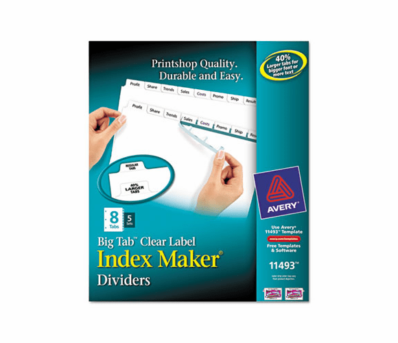 AVE11493 Index Maker with Big Tab, 11x8-1/2, 8-Tab, White, 5 Sets/Pack By AVERY-DENNISON