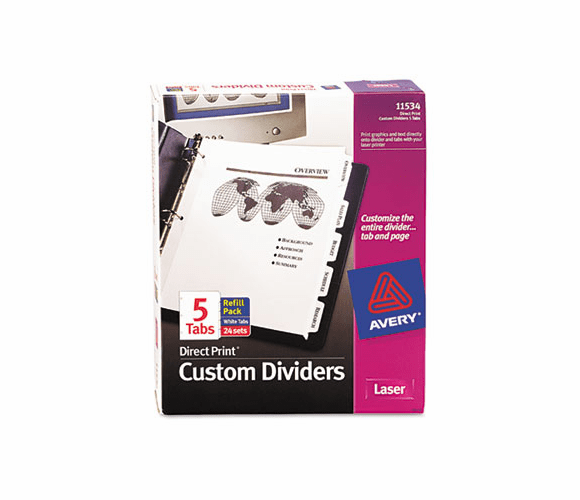AVE11534 Direct Print Punched Presentation Dividers, 5-Tab, Letter, White, 24 Sets/Pack By AVERY-DENNISON