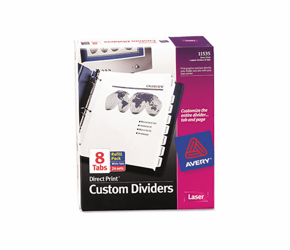 AVE11535 Direct Print Punched Presentation Dividers, 8-Tab, Letter, White, 24 Sets/Pack By AVERY-DENNISON
