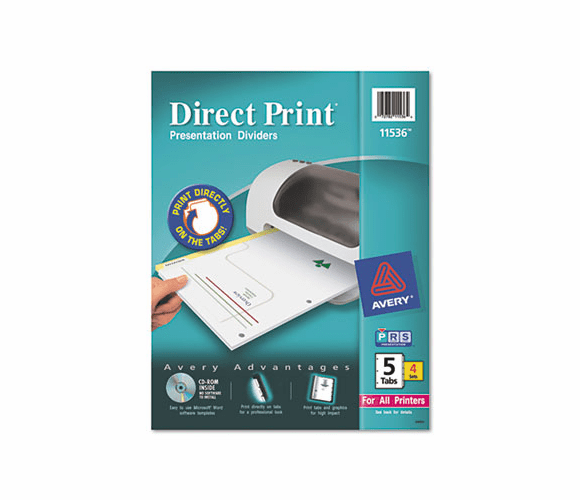 AVE11536 Direct Print Punched Presentation Dividers, 5-Tab, Letter, White, 4 Sets/Pack By AVERY-DENNISON