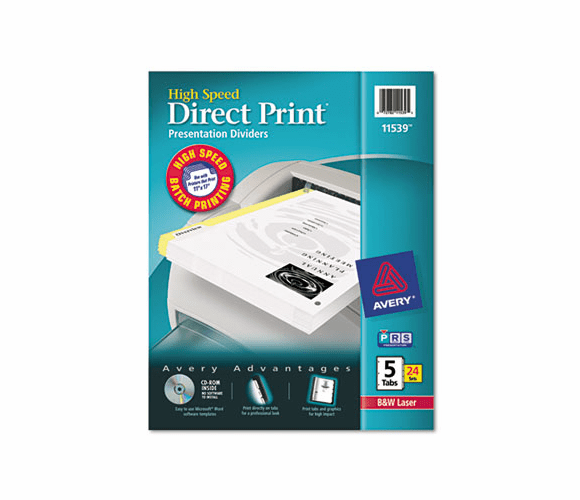 AVE11539 Direct Print Punched Presentation Dividers, 5-Tab, Letter, White, 24 Sets/Pack By AVERY-DENNISON