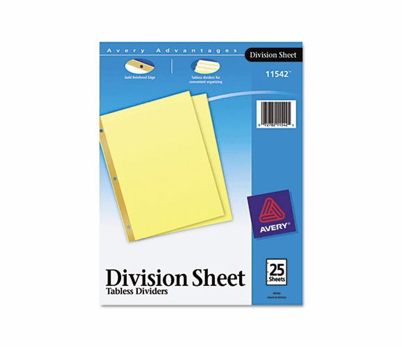 AVE11542 Untabbed Sheet Dividers, Letter, Buff, 25/Pack By AVERY-DENNISON