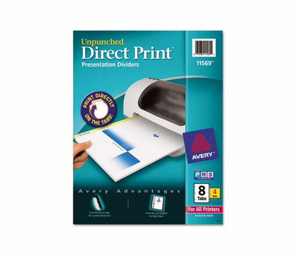 AVE11569 Direct Print Unpunched Presentation Dividers, 8-Tab, Letter, White, 4 Sets/Pack By AVERY-DENNISON