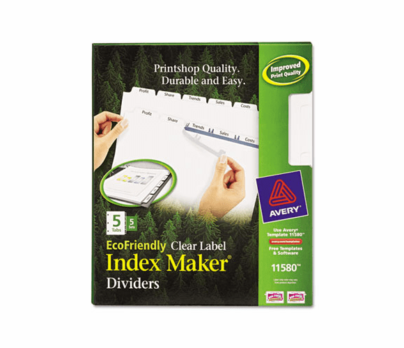 AVE11580 100% Recycled Index Maker Dividers, White 5-Tab, 11 x 8-1/2, 5 Sets/Pack By AVERY-DENNISON