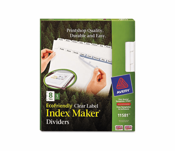 AVE11581 100% Recycled Index Maker Dividers, White 8-Tab, 11 x 8-1/2, 5 Sets/Pack By AVERY-DENNISON