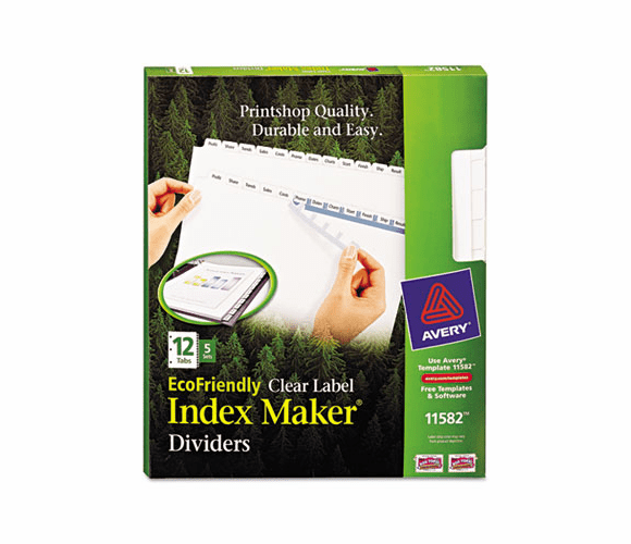 AVE11582 100% Recycled Index Maker Dividers, White 12-Tab, 11 x 8-1/2, 5 Sets/Pack By AVERY-DENNISON