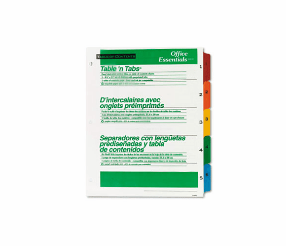 AVE11667 Office Essentials Table 'N Tabs Dividers, Five Multicolor Tabs, 1-5, Letter, Set By AVERY-DENNISON