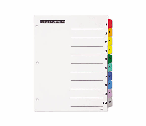 AVE11671 Office Essentials Table 'N Tabs Dividers, 10 Multicolor Tabs, 1-10, Letter, Set By AVERY-DENNISON