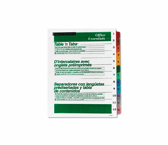 AVE11673 Office Essentials Table 'N Tabs Dividers, 12 Multicolor Tabs, 1-12, Letter, Set By AVERY-DENNISON