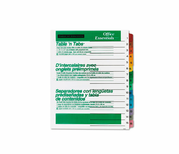 AVE11675 Office Essentials Table 'N Tabs Dividers, 15 Multicolor Tabs, 1-15, Letter, Set By AVERY-DENNISON