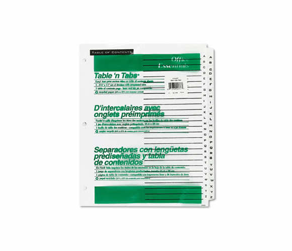 AVE11676 Office Essentials Table 'N Tabs Dividers, 26-Tab, A-Z, Letter, White, 1 Set By AVERY-DENNISON