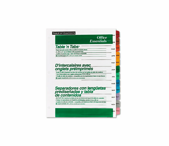 AVE11679 Office Essentials Table 'N Tabs Dividers, 12-Tab, Months, Letter, Assorted, Set By AVERY-DENNISON