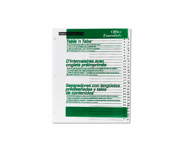 AVE11680 Office Essentials Table 'N Tabs Dividers, 31-Tab, 1-31, Letter, White, 1 Set By AVERY-DENNISON