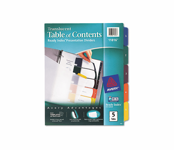 AVE11816 Ready Index Table/Contents Dividers, 5-Tab, Letter, Assorted, 5/Set By AVERY-DENNISON