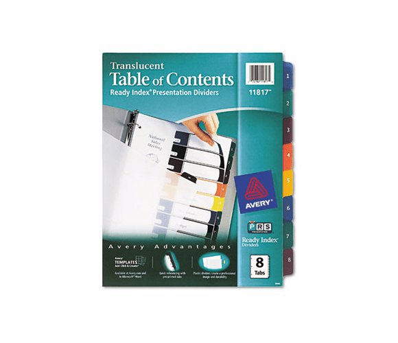 AVE11817 Ready Index Table/Contents Dividers, 8-Tab, Letter, Assorted, 8/Set By AVERY-DENNISON