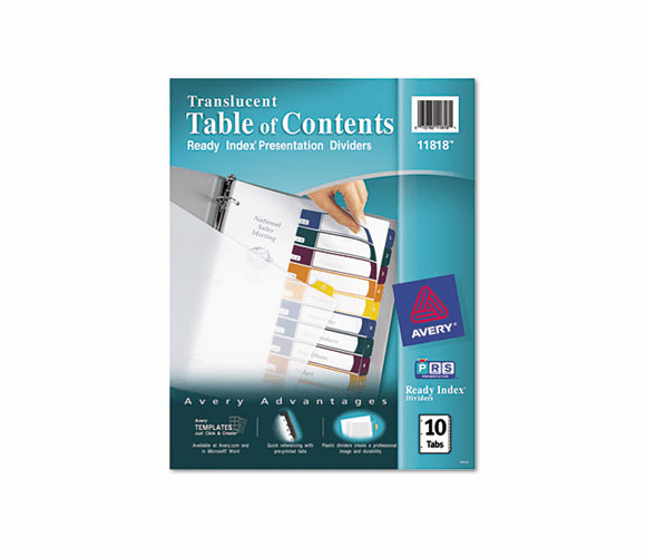 AVE11818 Ready Index Table/Contents Dividers, 10-Tab, Letter, Assorted, 10/Set By AVERY-DENNISON