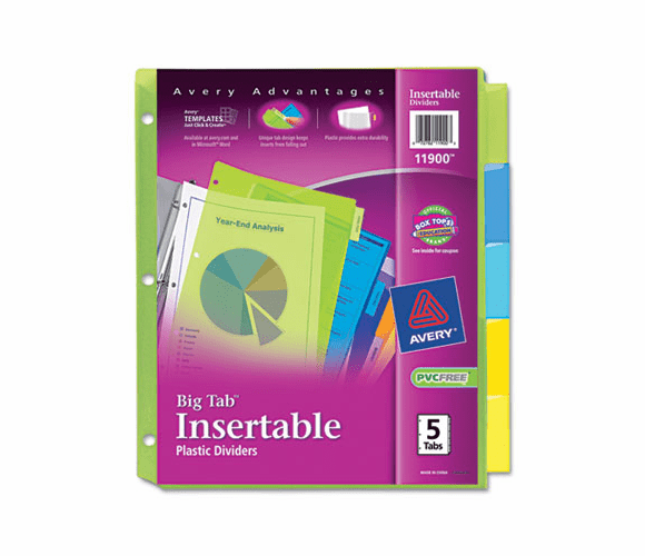 AVE11900 WorkSaver Big Tab Plastic Dividers, 5-Tab, Letter, Multicolor By AVERY-DENNISON