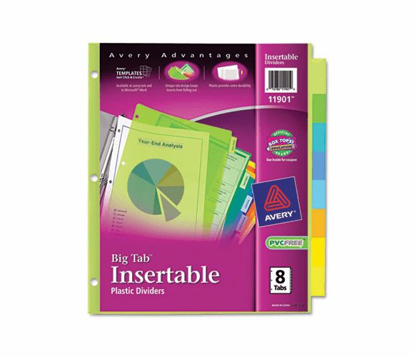 AVE11901 WorkSaver Big Tab Plastic Dividers, 8-Tab, Letter, Multicolor By AVERY-DENNISON