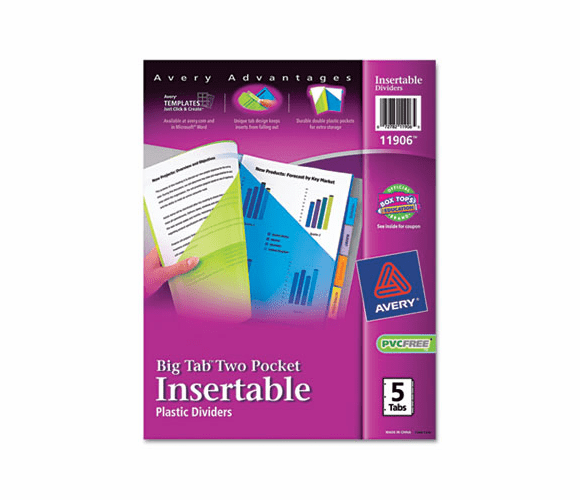 AVE11906 Big Tab Dividers, Two Slash Pockets, 5-Tab, Assorted By AVERY-DENNISON