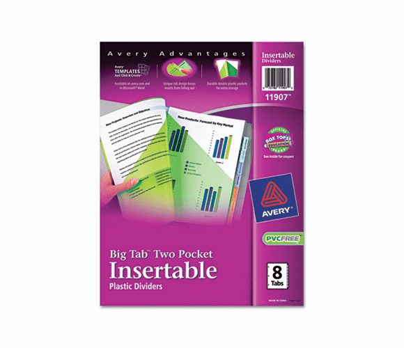 AVE11907 Big Tab Dividers, Two Slash Pockets, 8-Tab, Assorted By AVERY-DENNISON