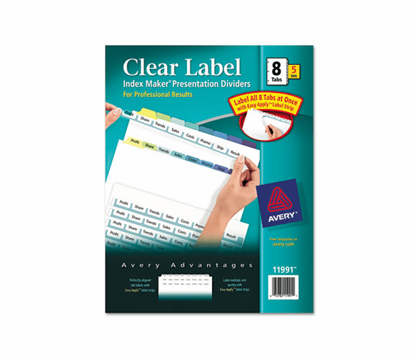 AVE11991 Index Maker Clear Label Contemporary Color Dividers, 8-Tab, 5 Sets/Pack By AVERY-DENNISON