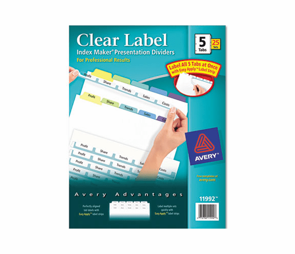 AVE11992 Index Maker Clear Label Contemporary Color Dividers, 5-Tab, 25 Sets/Box By AVERY-DENNISON