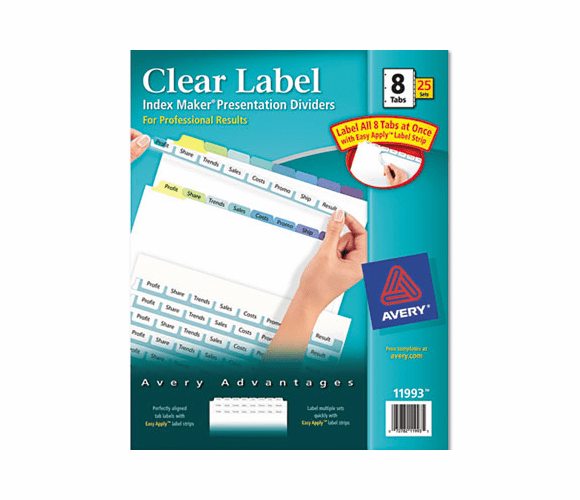 AVE11993 Index Maker Clear Label Contemporary Color Dividers, 8-Tab, 25 Sets/Box By AVERY-DENNISON