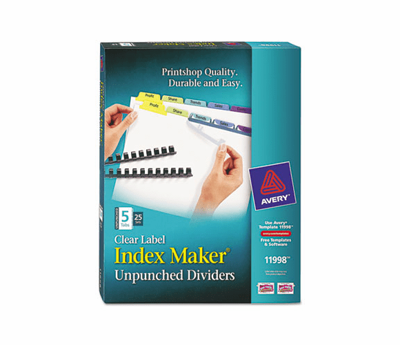 AVE11998 Index Maker Clear Label Contemporary Color Dividers, 5-Tab, 25 Sets/Pack By AVERY-DENNISON