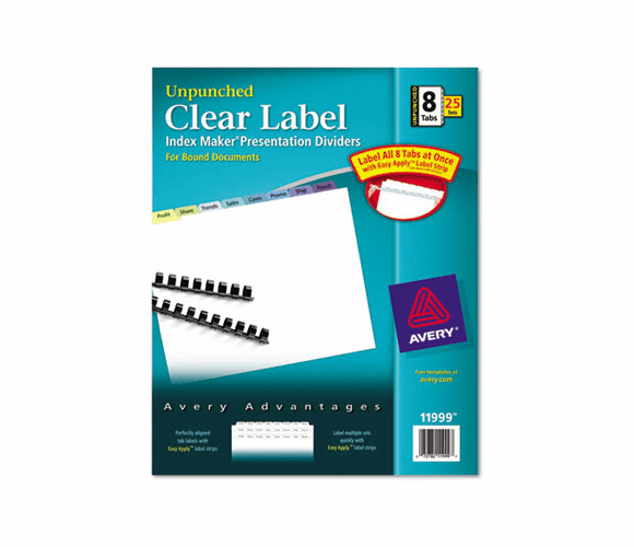 AVE11999 Index Maker Clear Label Contemporary Color Dividers, 8-Tab, 25 Sets/Pack By AVERY-DENNISON