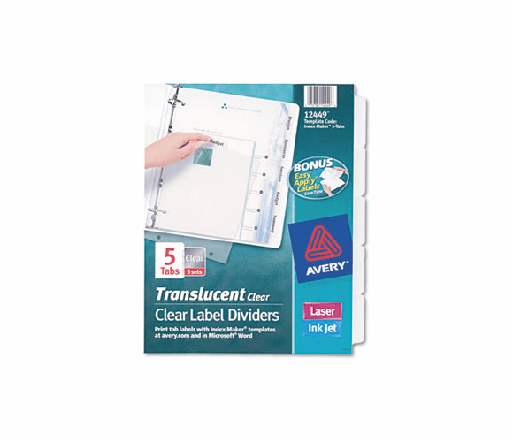 AVE12449 Index Maker Clear Label Punched Dividers, 5-Tab, Letter, 5 Sets/Pack By AVERY-DENNISON