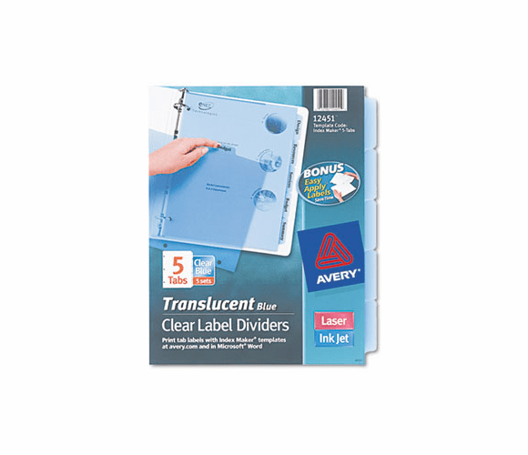 AVE12451 Index Maker Clear Label Punched Dividers, Blue 5-Tab, Letter, 5 Sets/Pack By AVERY-DENNISON