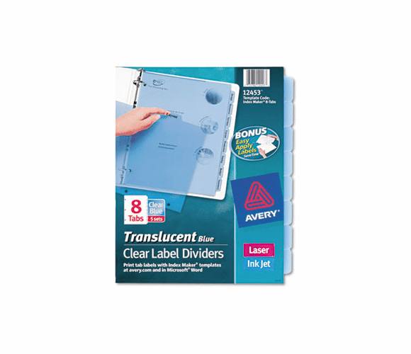 AVE12453 Index Maker Clear Label Punched Dividers, Blue 8-Tab, Letter, 5 Sets/Pack By AVERY-DENNISON