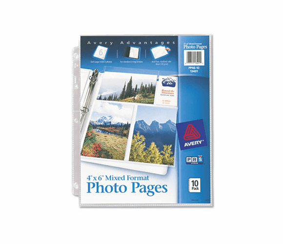 AVE13401 Photo Pages for Six 4 x 6 Mixed Format Photos, 3-Hole Punched, 10/Pack By AVERY-DENNISON