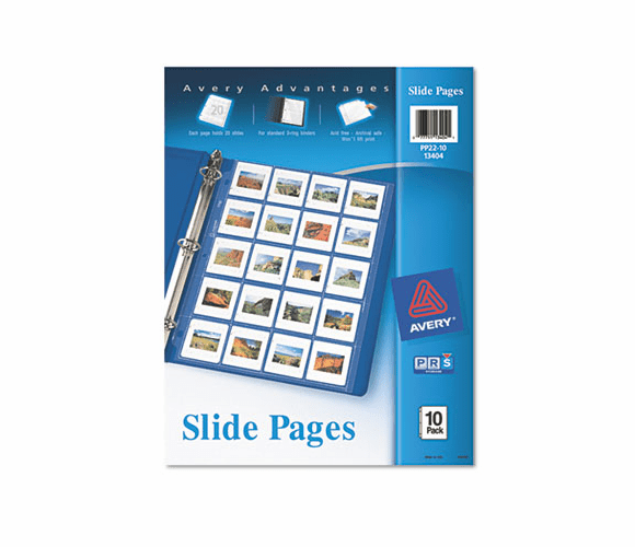 AVE13404 Photo Pages for Twenty 2 x 2 Slides, 3-Hole Punched, 10/Pack By AVERY-DENNISON